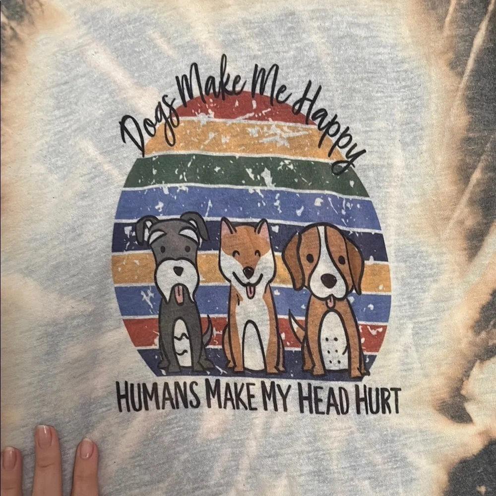 Tultex Black and White Tie Dye Short Sleeve Tee with “Dogs Make Me Happy”